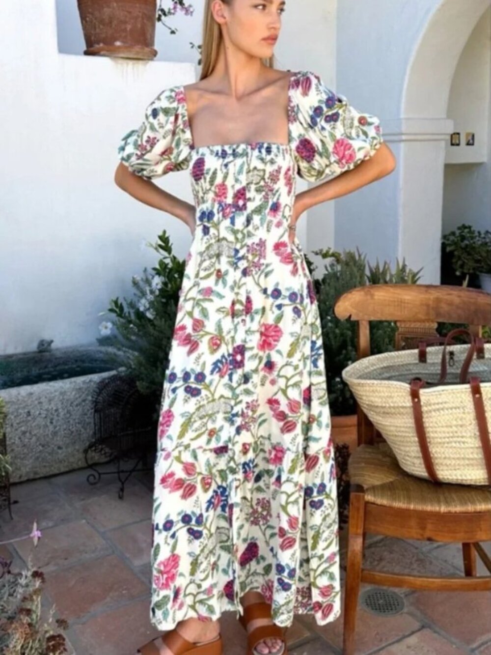 India Collective by Emerson Fry. Santiago Smocked Top Floral Maxi Dress. Size ML